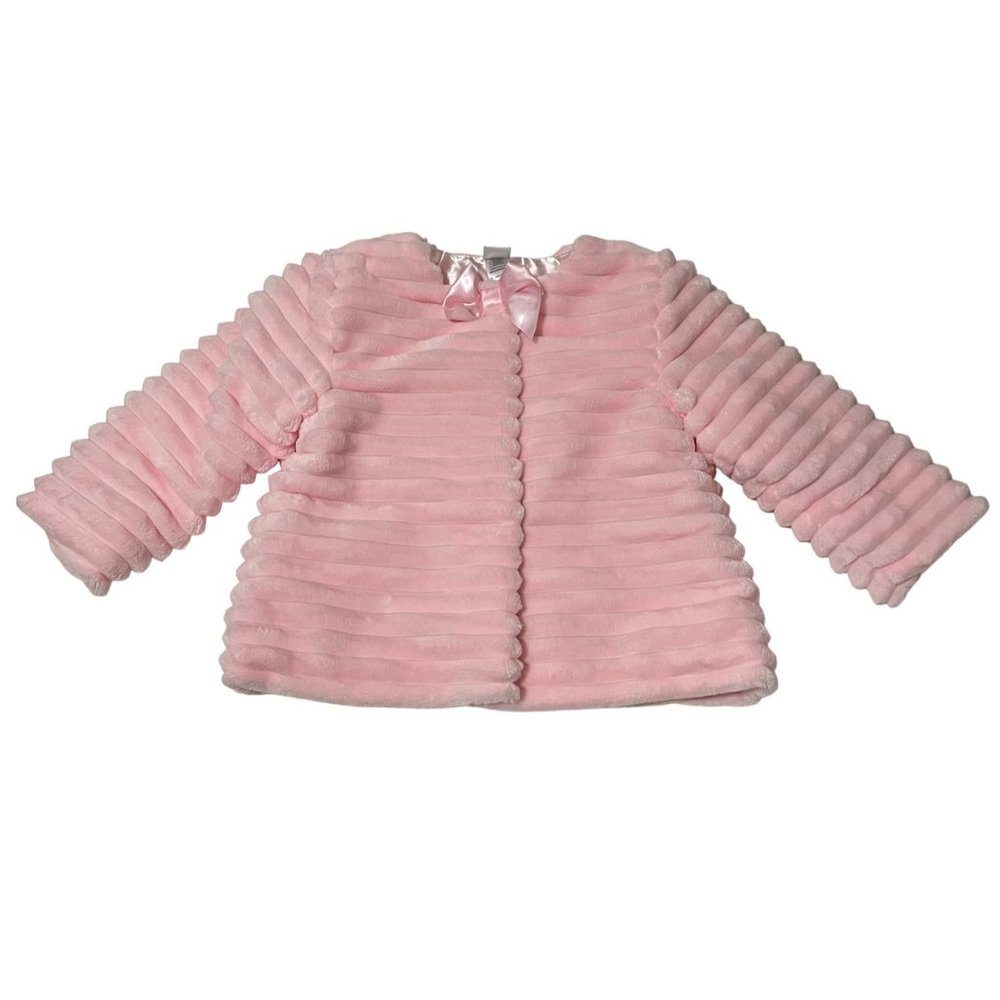 4/$25 Little Me Jacket Faux Fur Pink Ripple Coat Bow Snap Toddler Girl Size 2T
